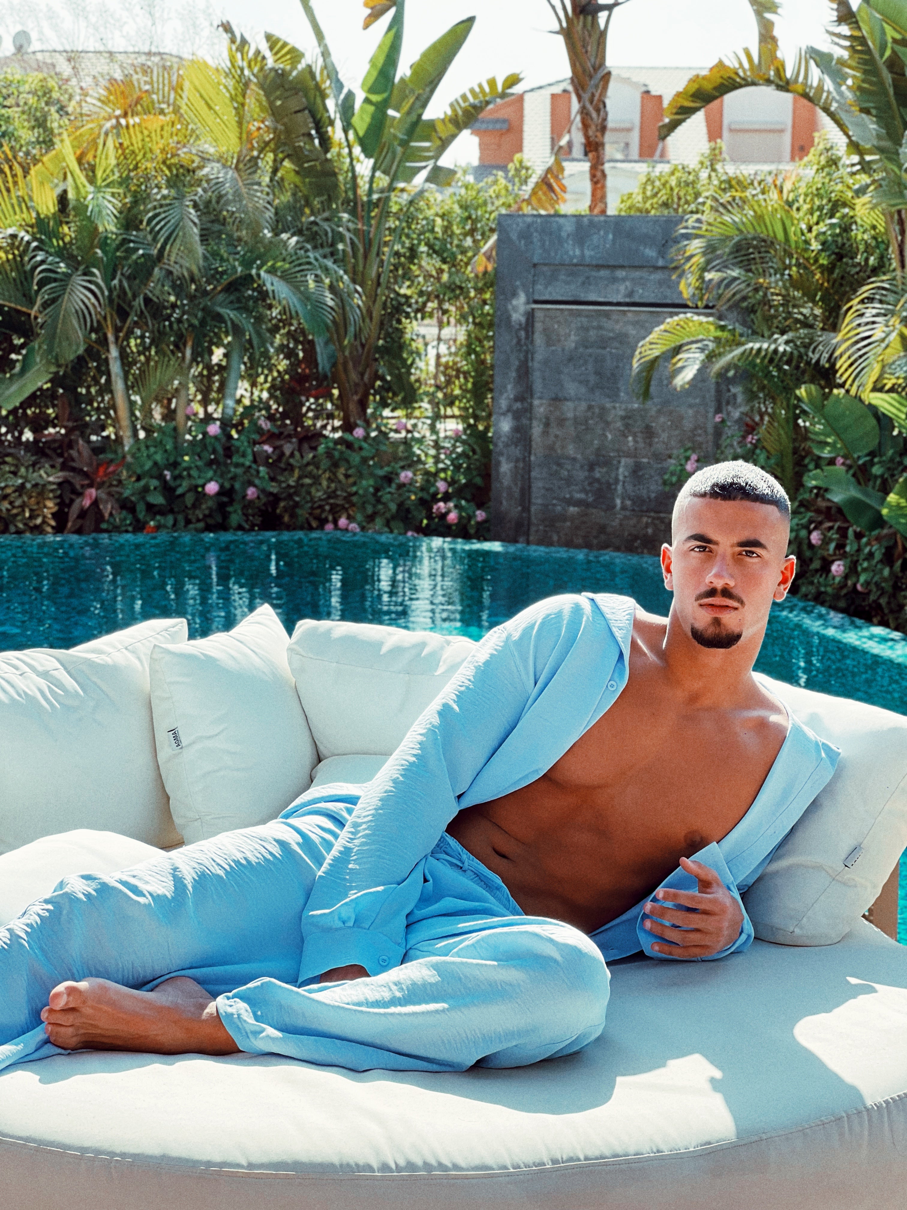 blue linen set