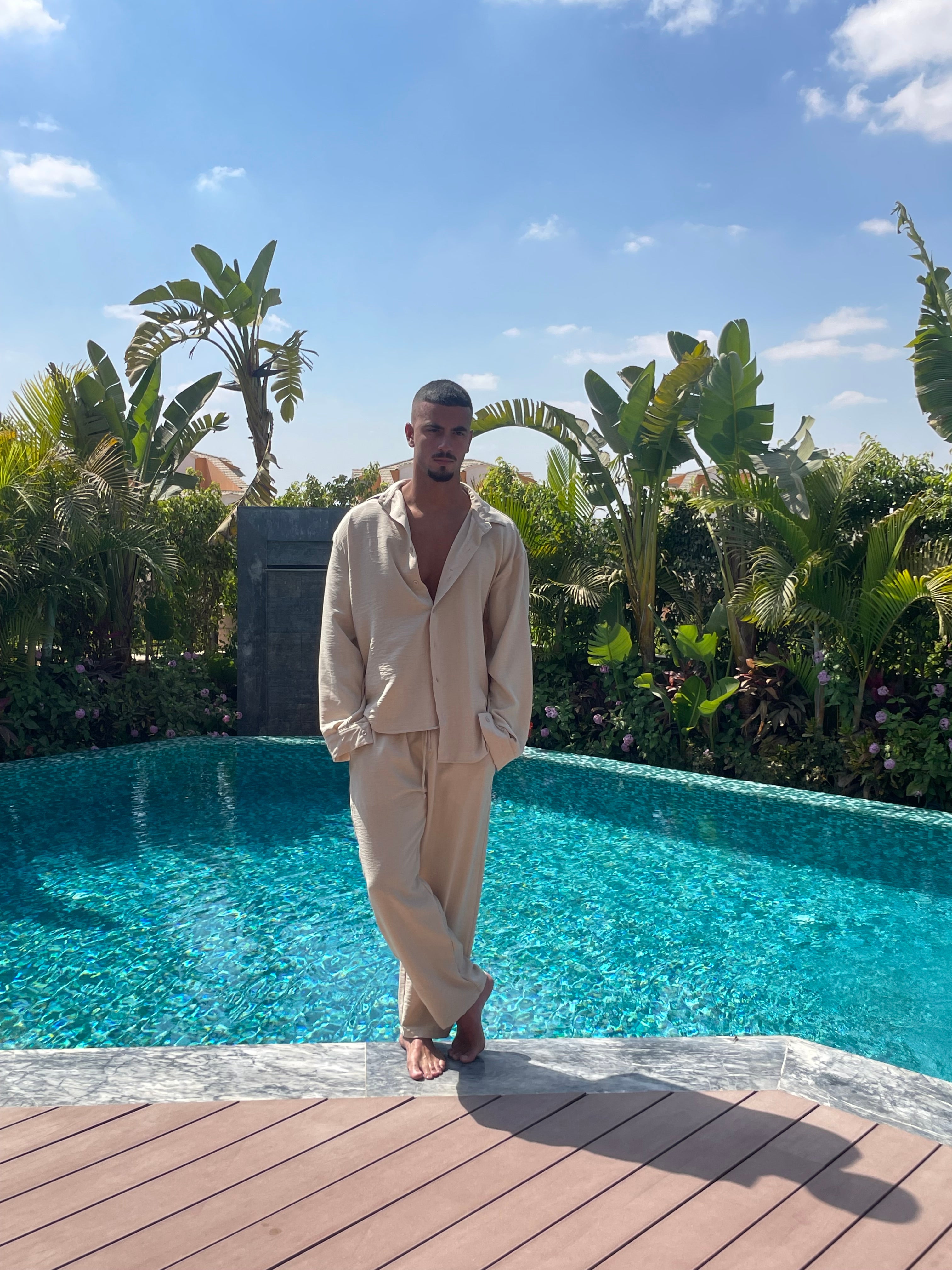 beige  linen pants